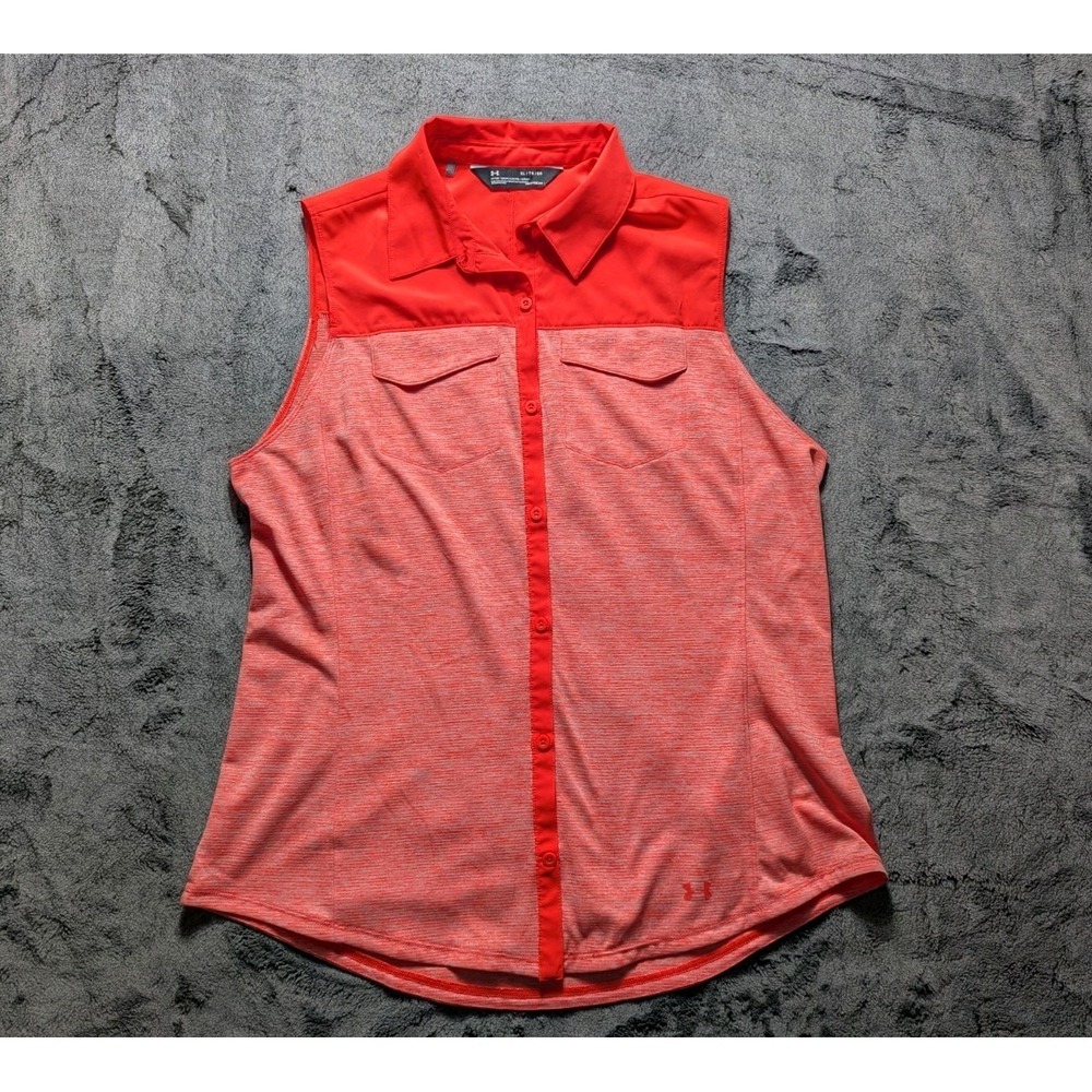 Under Armour Sleeveless Button Up Top Women's Size XL Orange